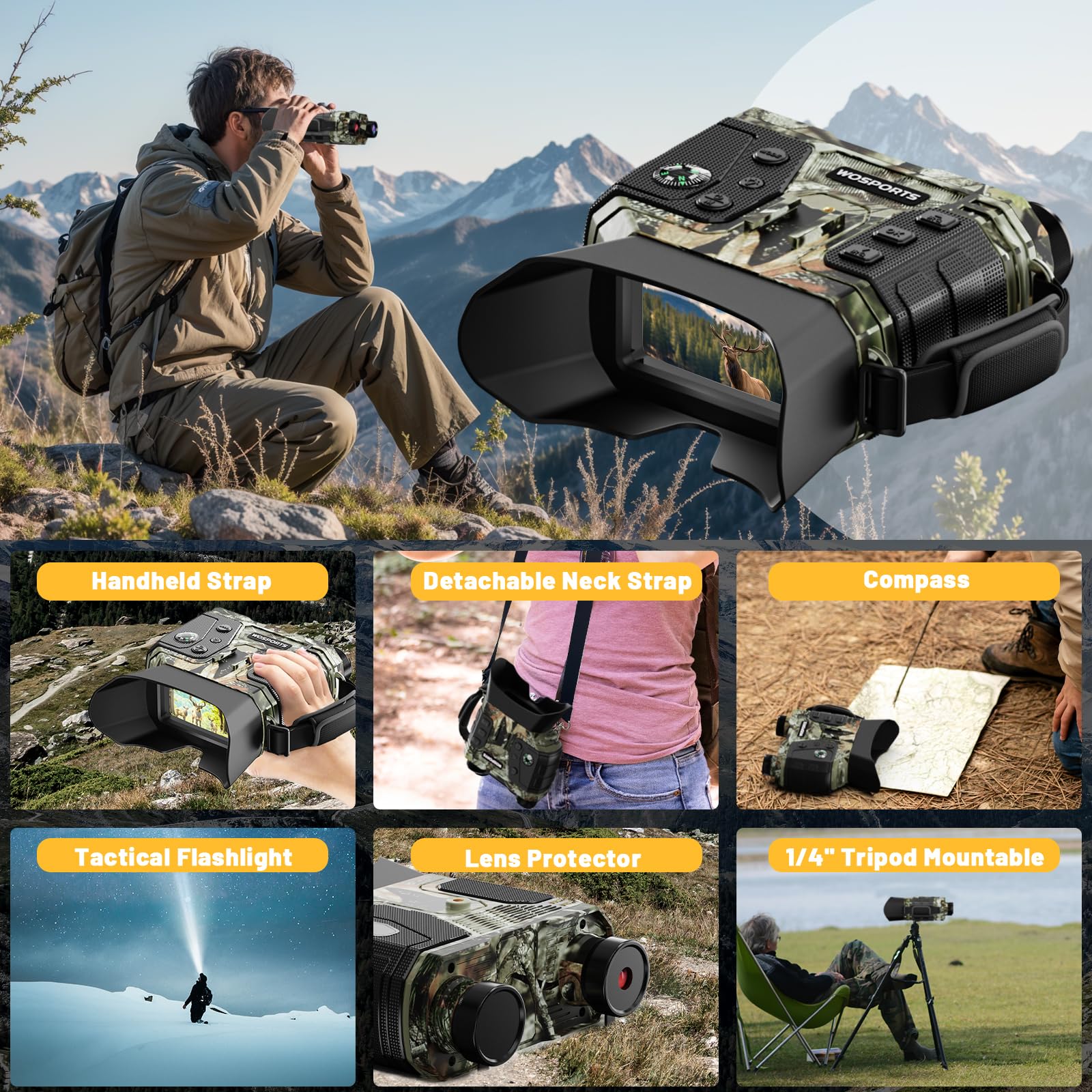 WOSPORTS built-in compass aids basic directional guidance in the field.