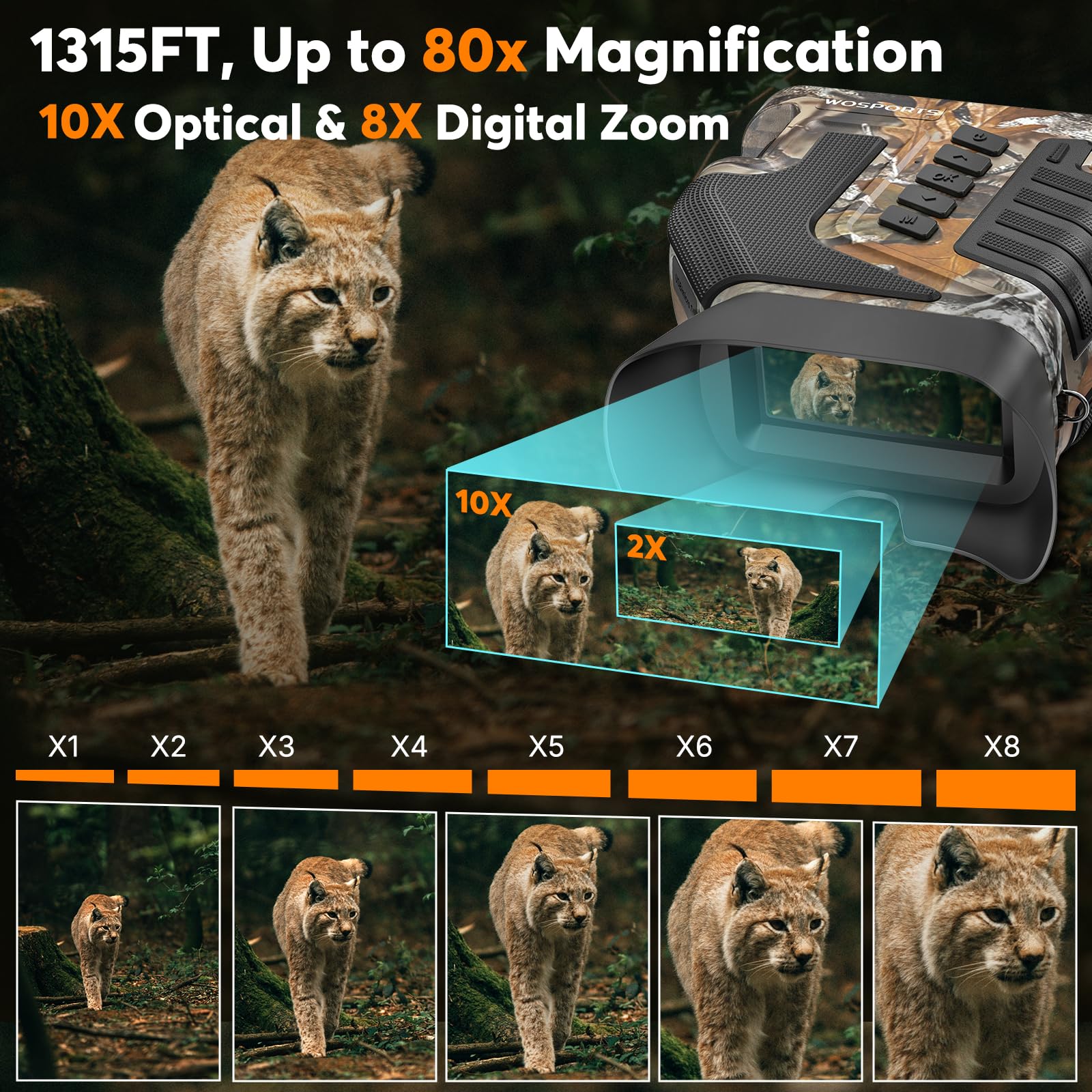 WOSPORTS infrared illuminator 850nm with adjustable brightness for better low-light visibility