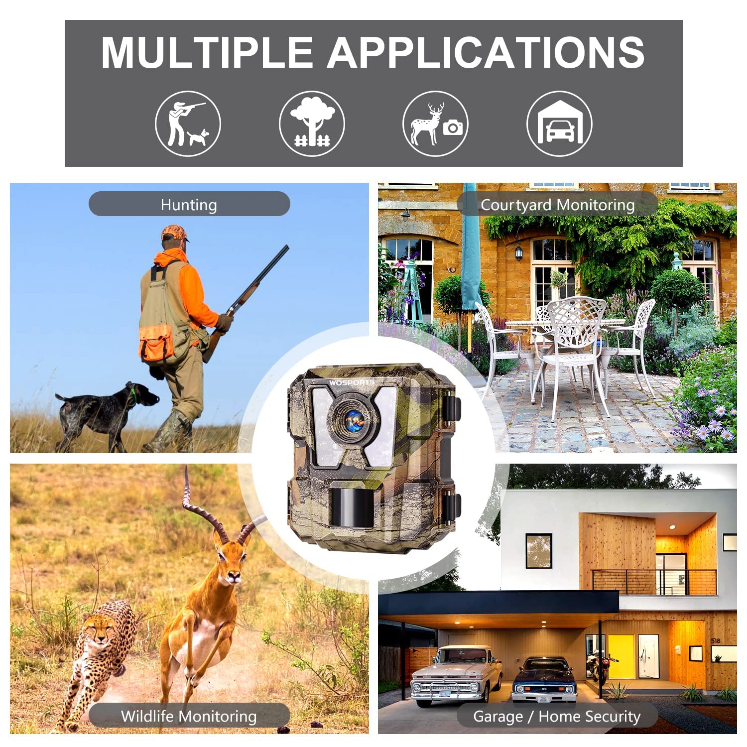 WOSPORTS mini trail camera easy installation with straps and stand mount