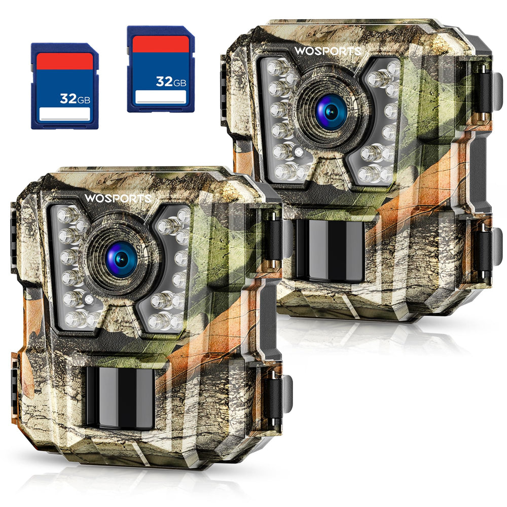 WOSPORTS mini trail camera front view highlights 24MP detail for daytime wildlife shots