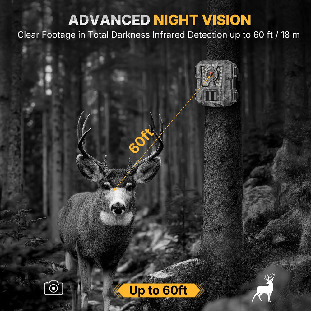 WOSPORTS mini trail camera mounting strap setup demonstrates easy installation.