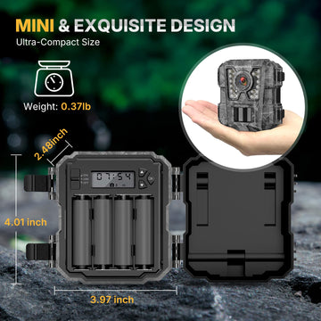 WOSPORTS mini trail camera night vision infrared view enables low-light capture.