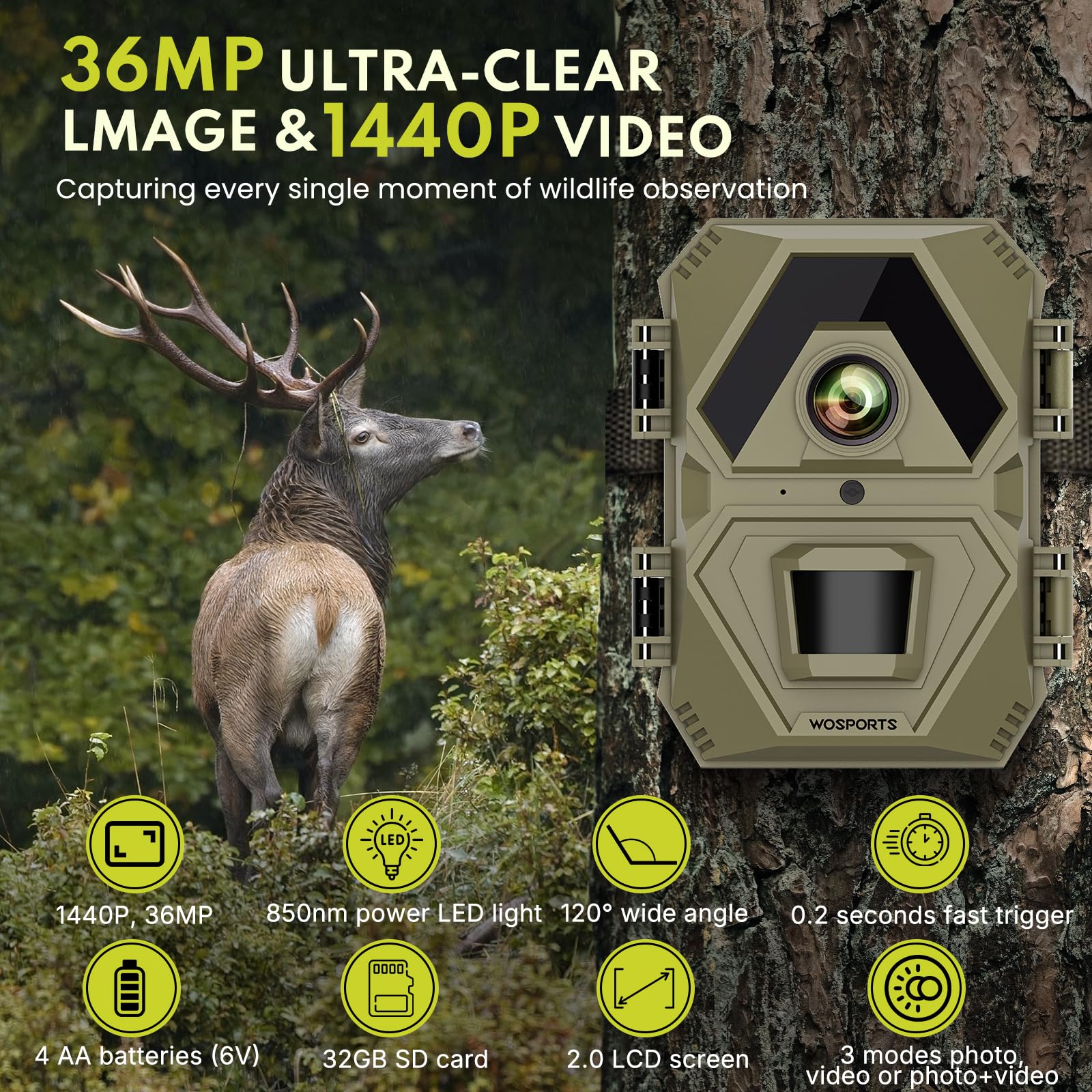 WOSPORTS Mini Trail Camera night vision setup enables clear low-light captures for nocturnal monitoring.