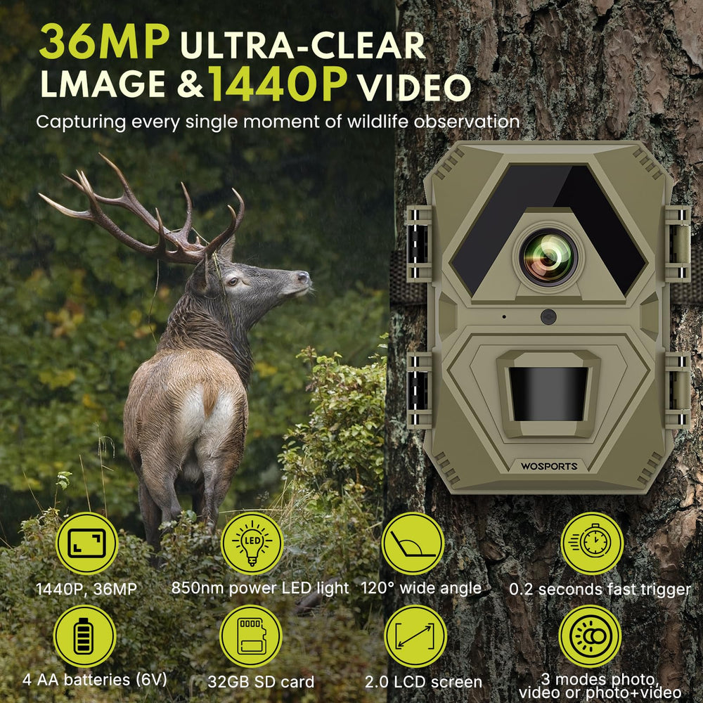 WOSPORTS Mini Trail Camera night vision setup enables clear low-light captures for nocturnal monitoring.