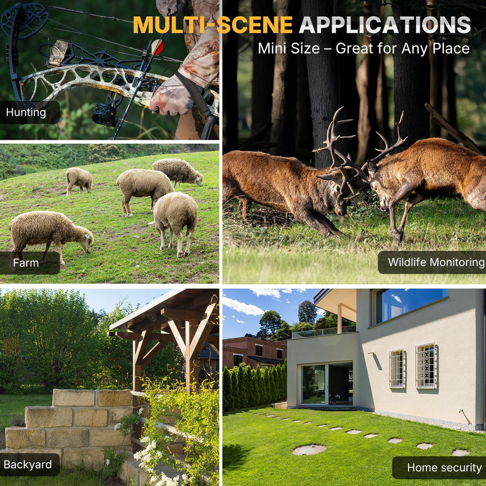 WOSPORTS mini trail camera outdoor wildlife monitoring in action conveys discreet monitoring.