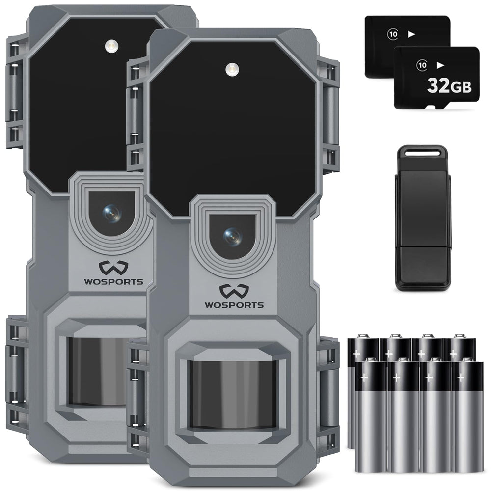 WOSPORTS trail camera front view ready for outdoor wildlife monitoring.