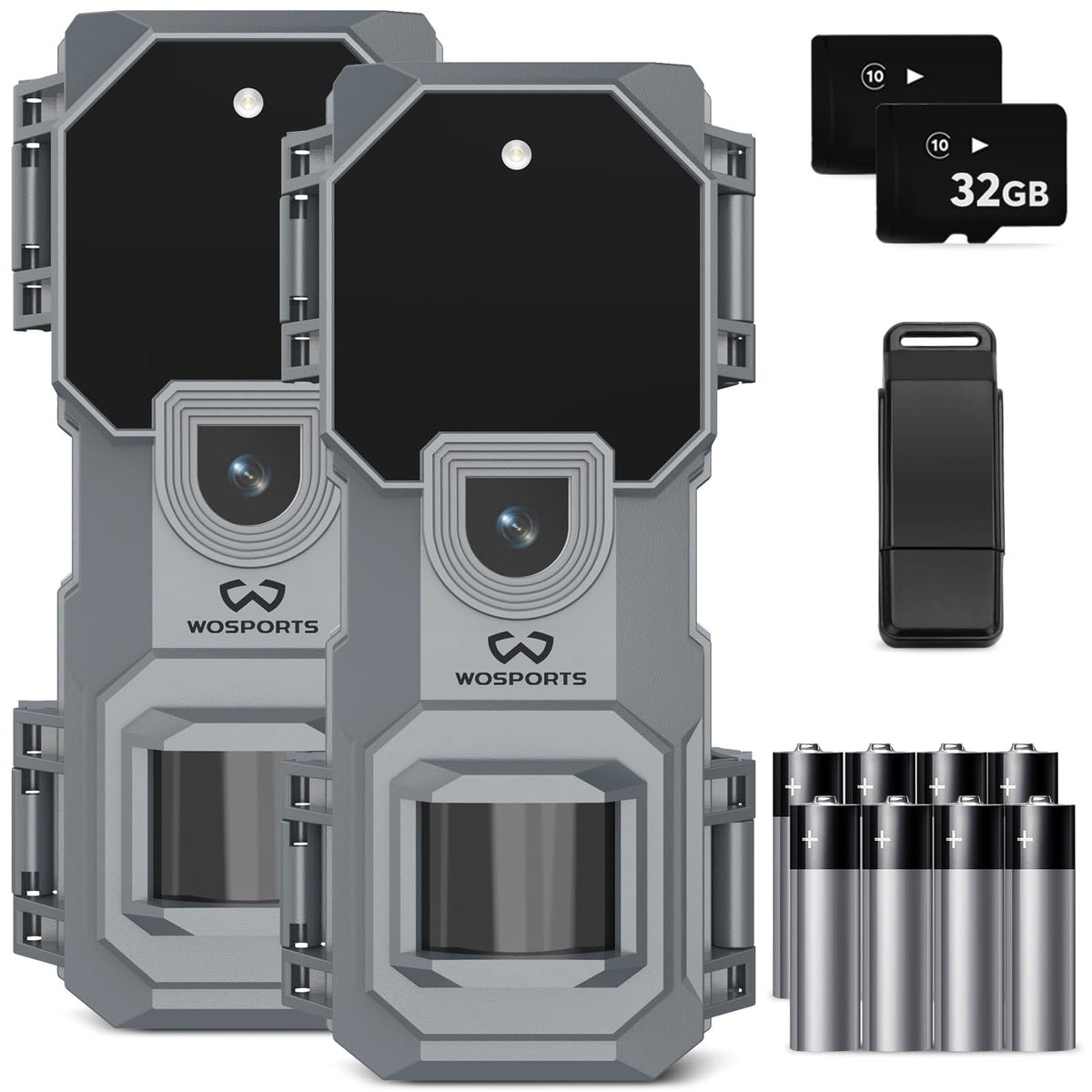 WOSPORTS trail camera front view ready for outdoor wildlife monitoring.