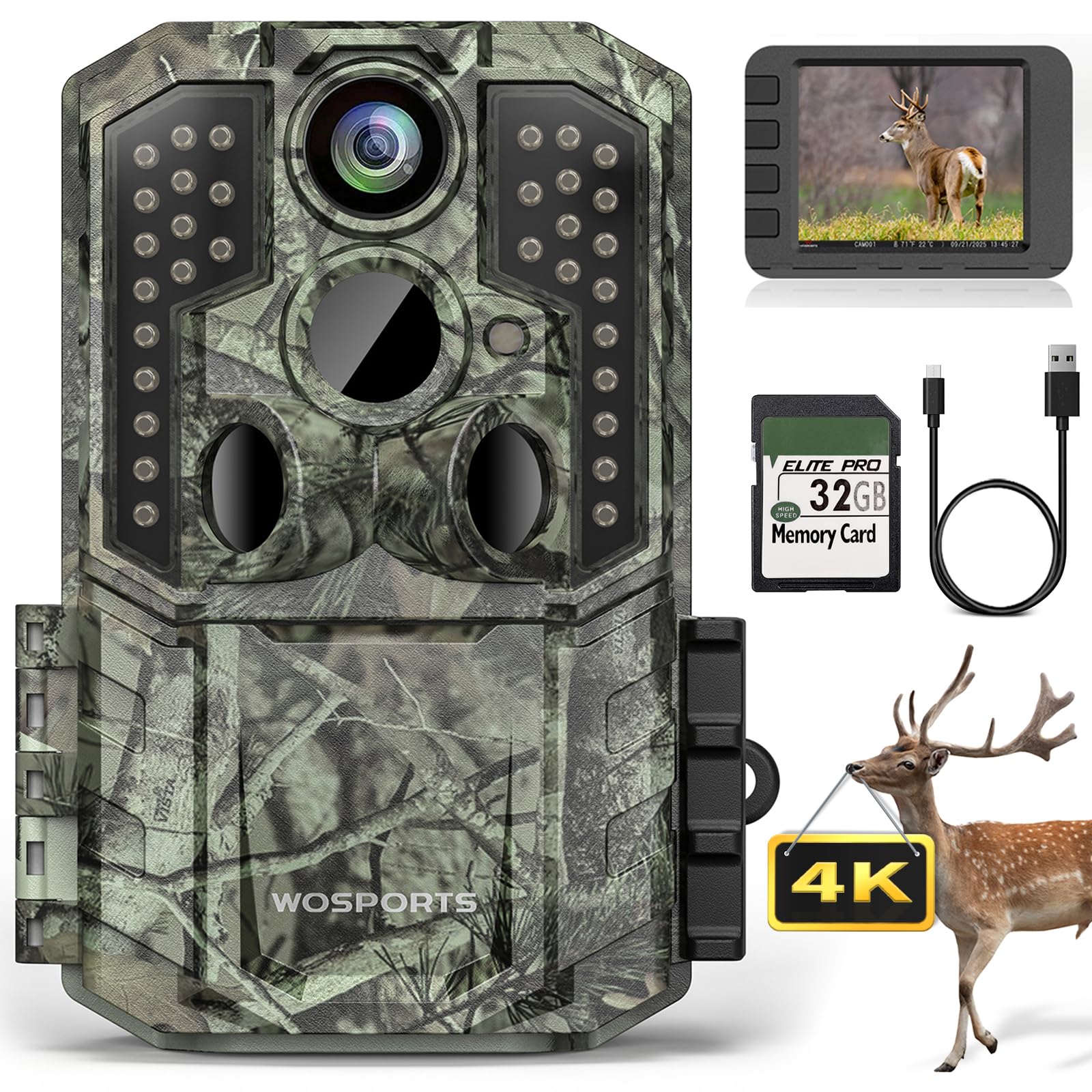 WOSPORTS Trail Camera front view for quick wildlife observation and scouting