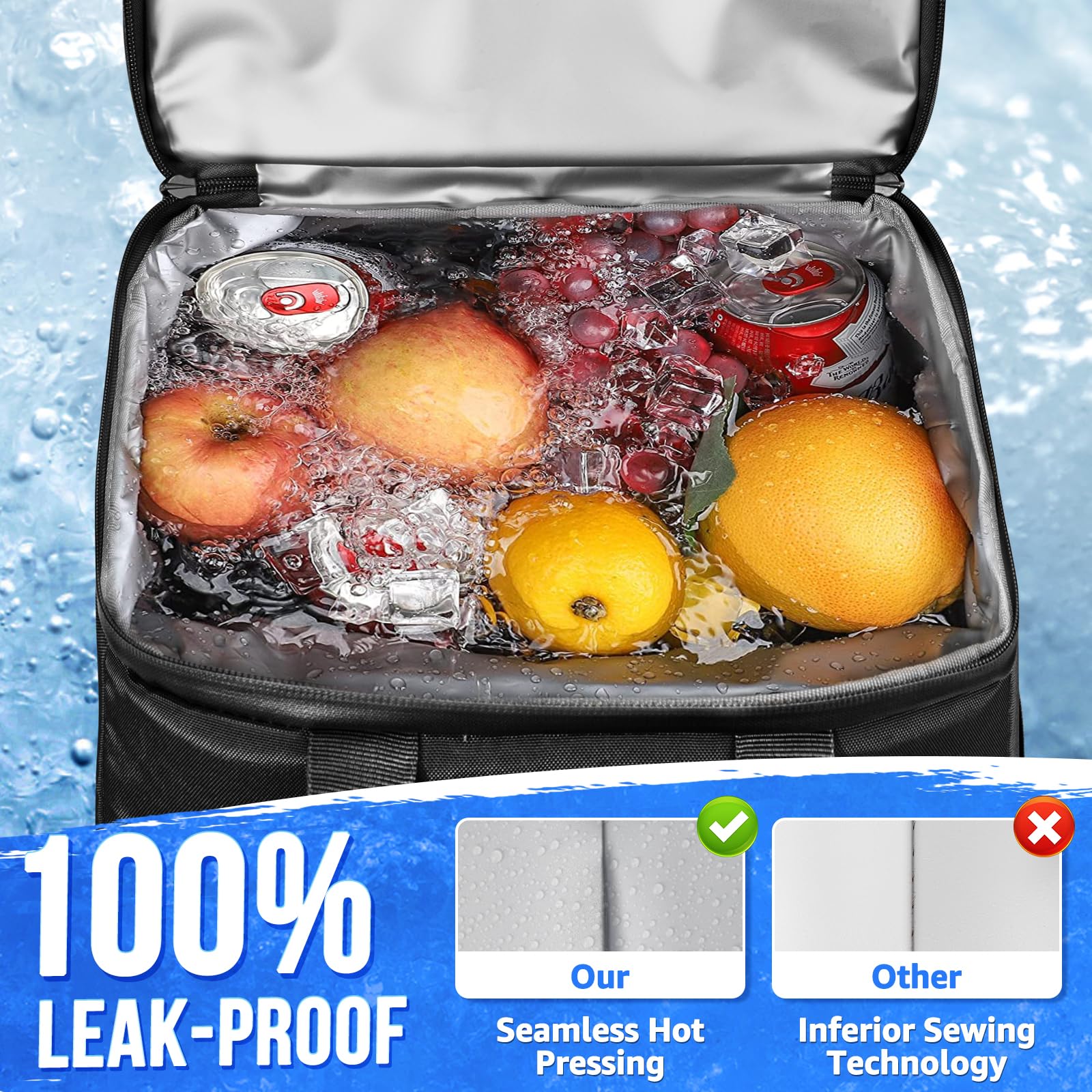 WOTOW Backpack Cooler 40L capacity holds 45 cans plus wine and snacks.