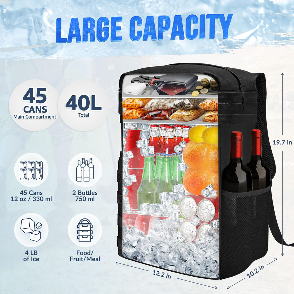 WOTOW Backpack Cooler 45 cans capacity shown for beach and picnic outings.