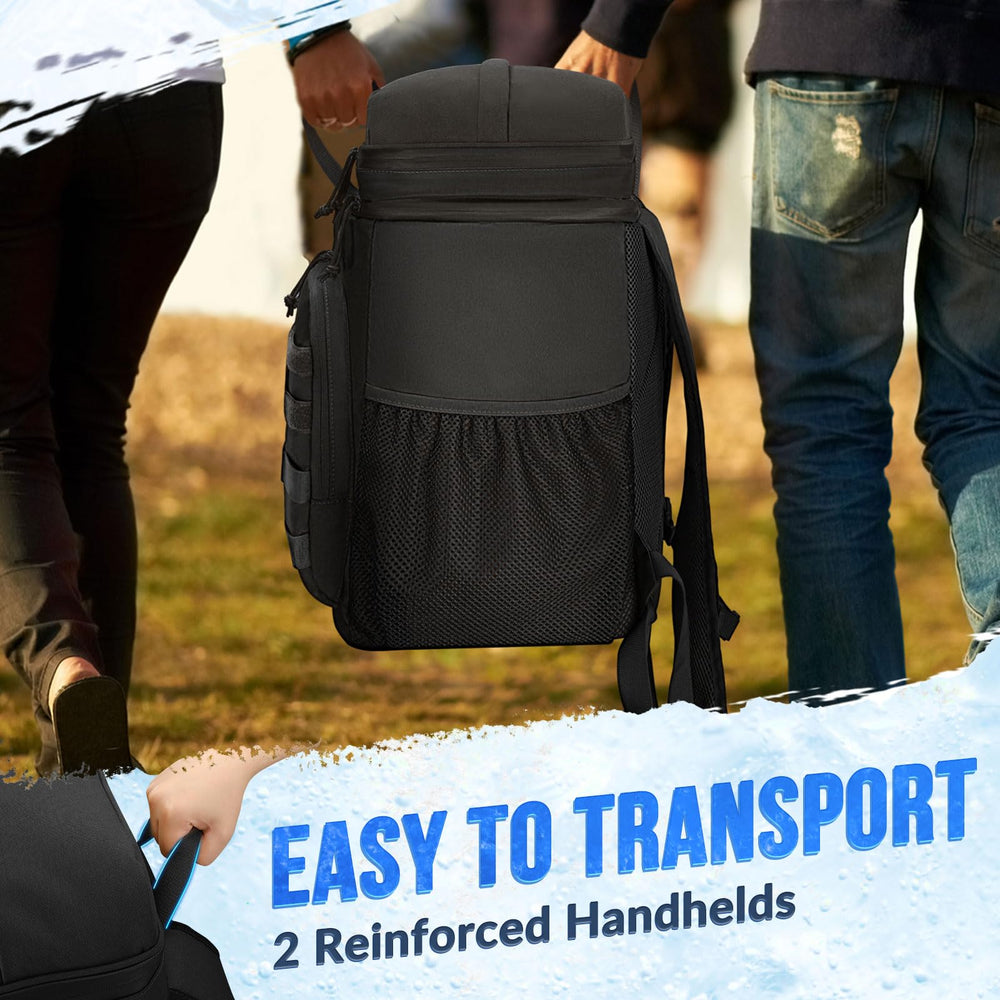 WOTOW Backpack Cooler external attachment system for towels, mats, or extra gear.