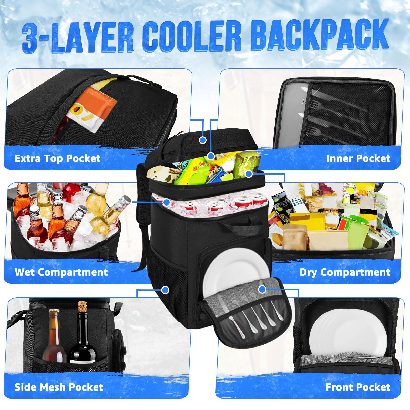 WOTOW Backpack Cooler rugged base keeps steady on uneven terrain.