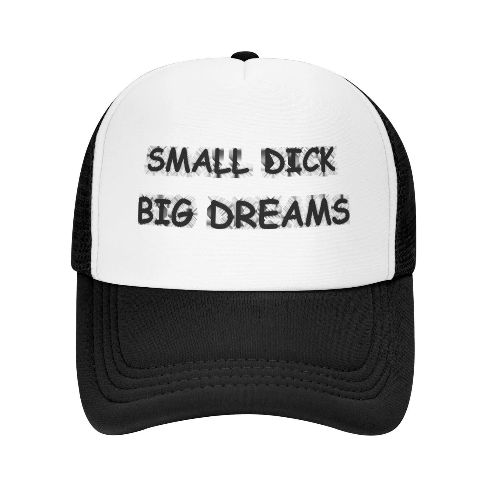 Wovotieh Small Dick Big Dreams hat front view, classic black trucker style for sunny days