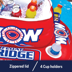 WOW Sports Inflatable Float Fridge zippered-lid closeup shows secure, spill-resistant lid