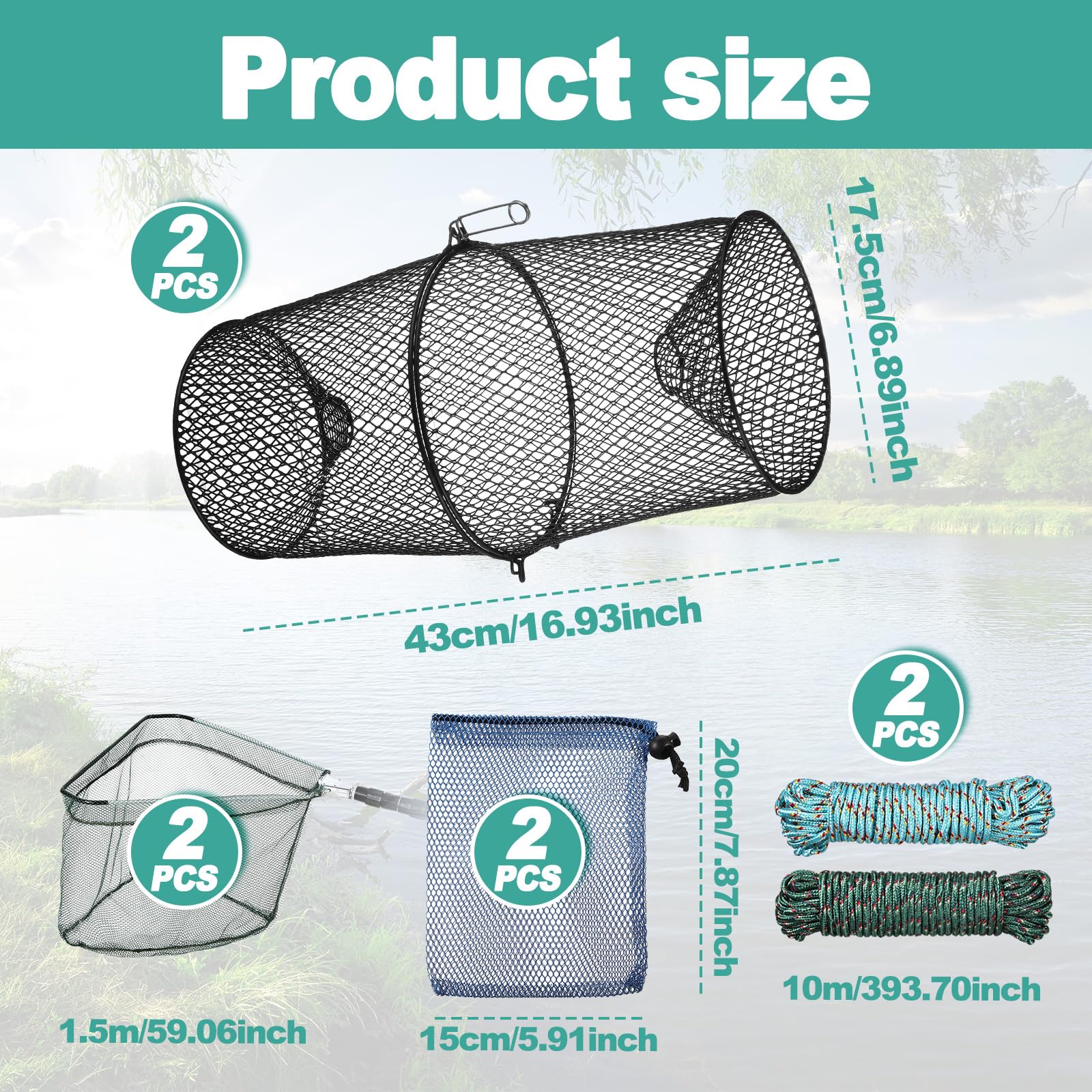 Crawfish traps with diameter 8.8 inches and length 16.5 inches