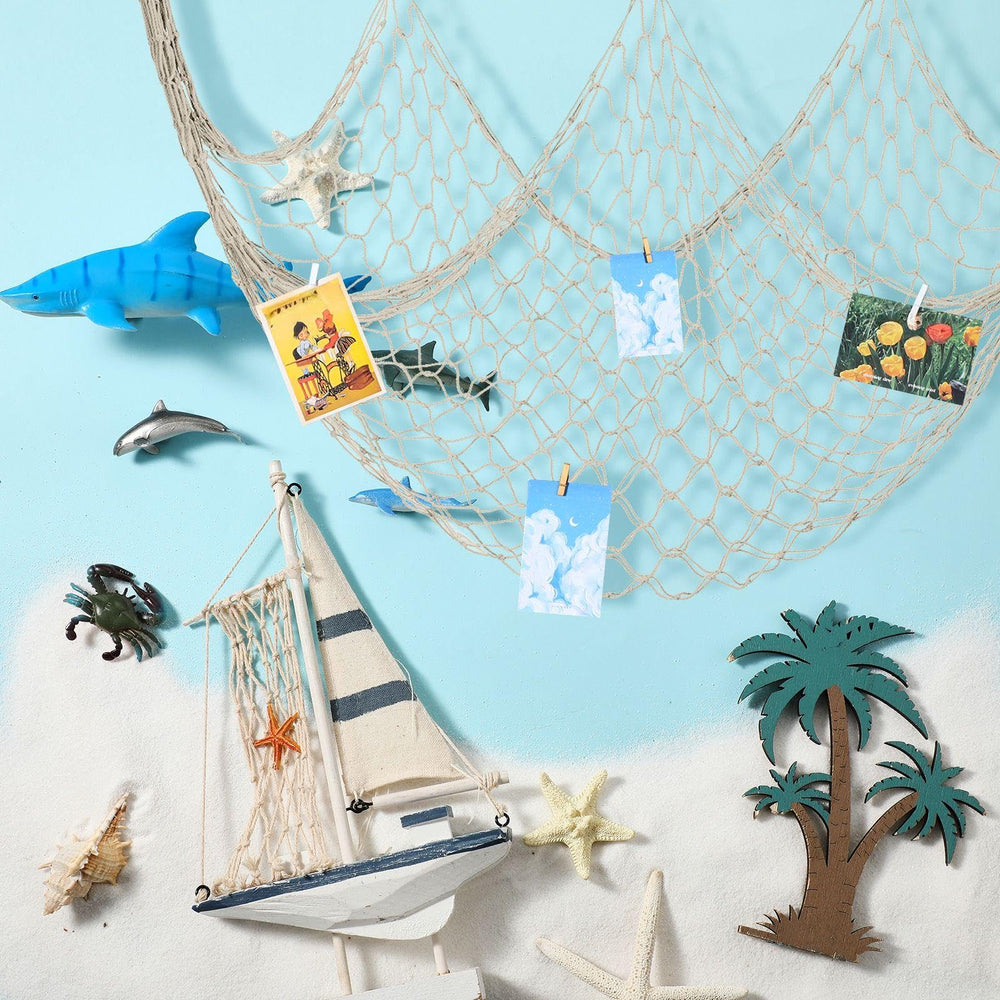 Wowangce fish netting coastal backdrop for pirate or ocean-themed parties adds visual depth.