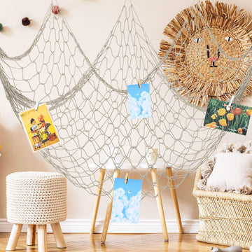 Wowangce fish netting wall hanging decor showcases soft cotton texture and nautical vibe.