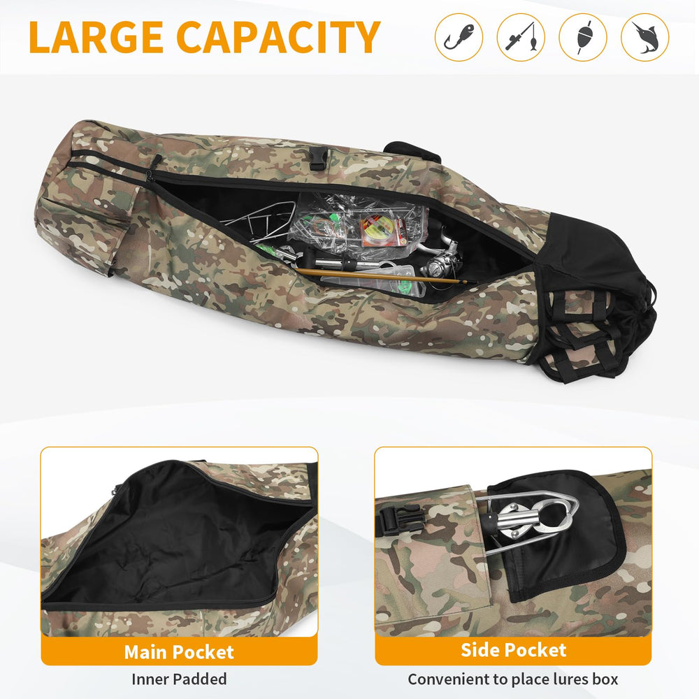 Wowelife fishing pole bag compact dimensions save space when not in use.
