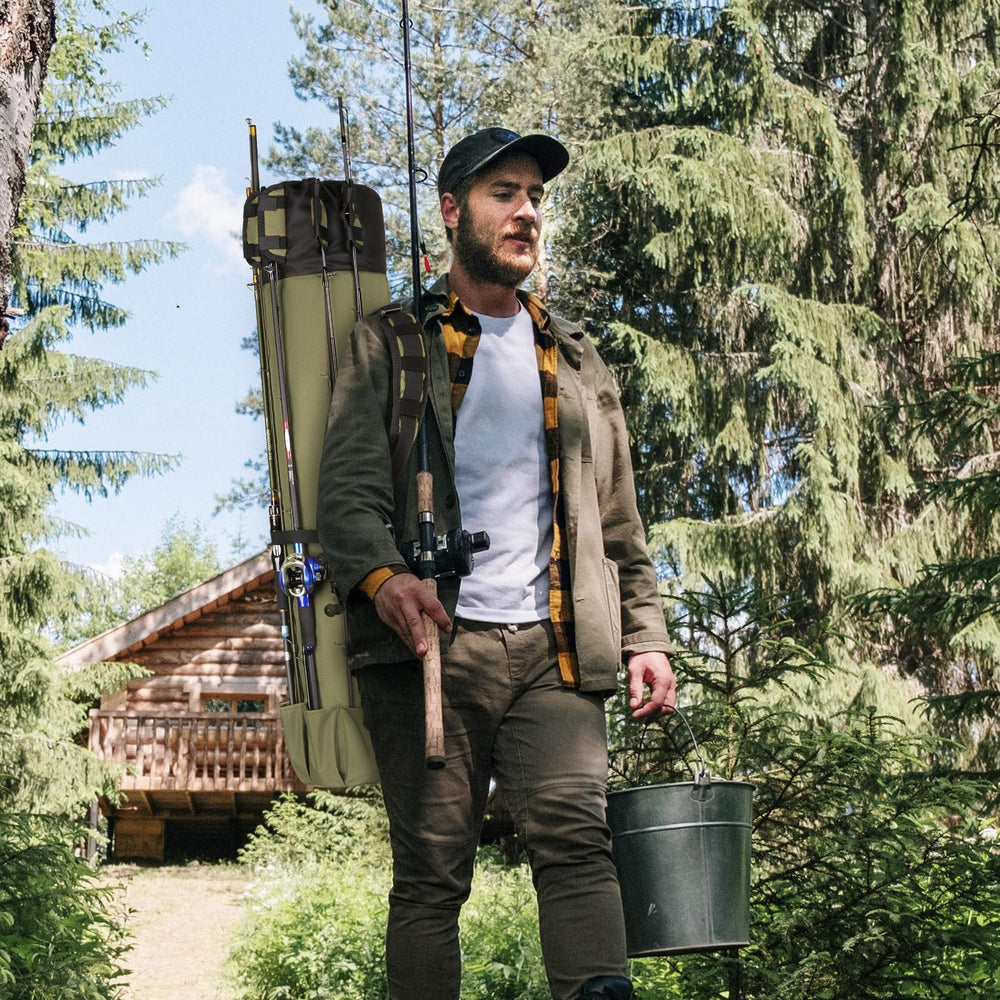 Wowelife green bag with reinforced bottom supporting heavier gear and reels.