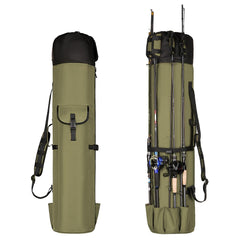 Wowelife green fishing rod bag with open compartments for five rods and tackle.