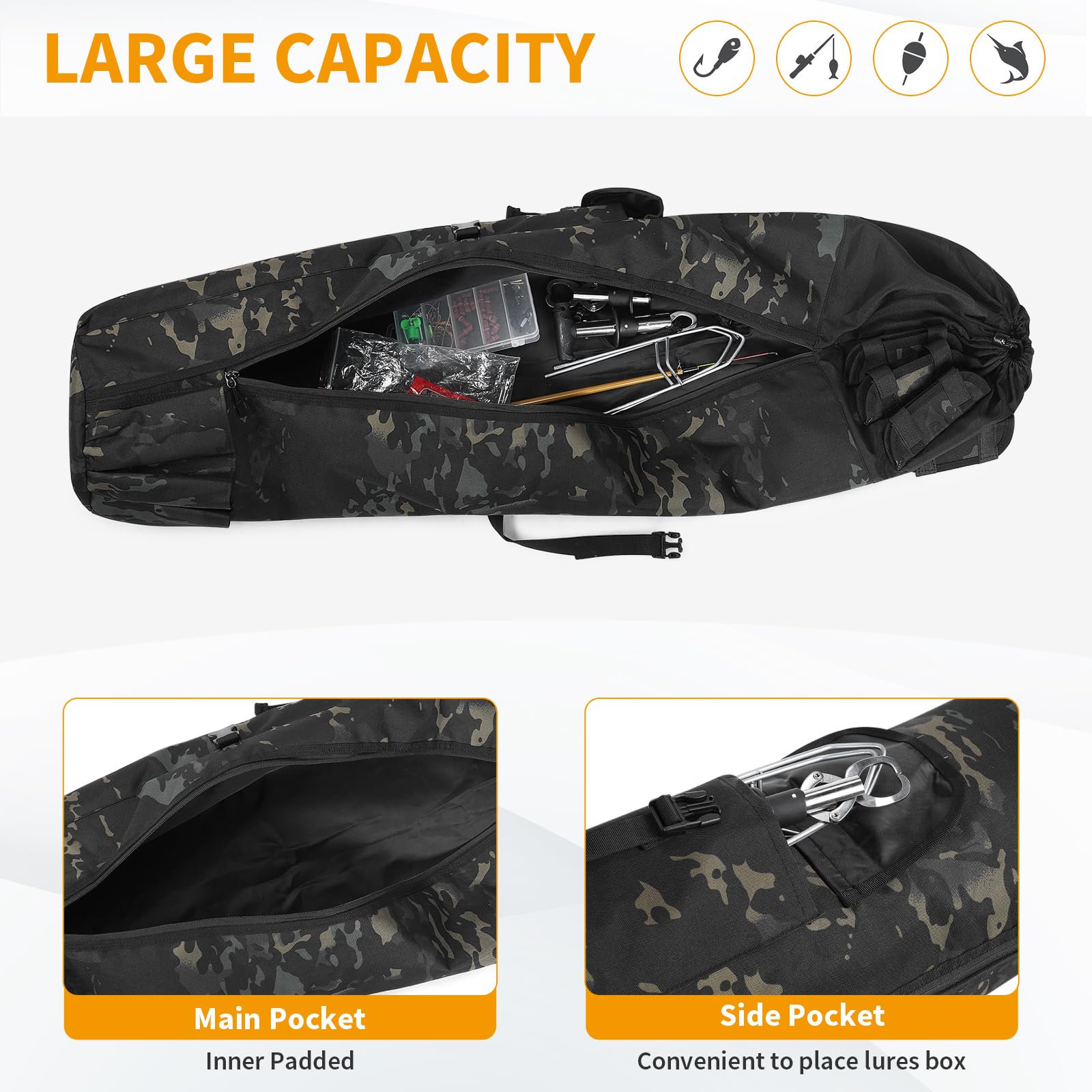 Wowelife fishing rod bag camouflage strap padding focus on comfort during journeys