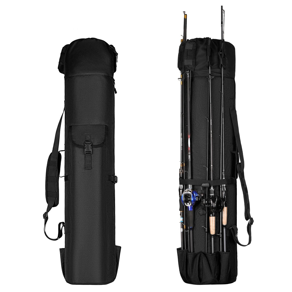 Wowelife Fishing Rod Carrier Bag front view shows organized gear for quick access