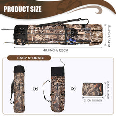 Wowelife fishing rod carrier bag material and dimensions highlight rugged 600D Oxford cloth.