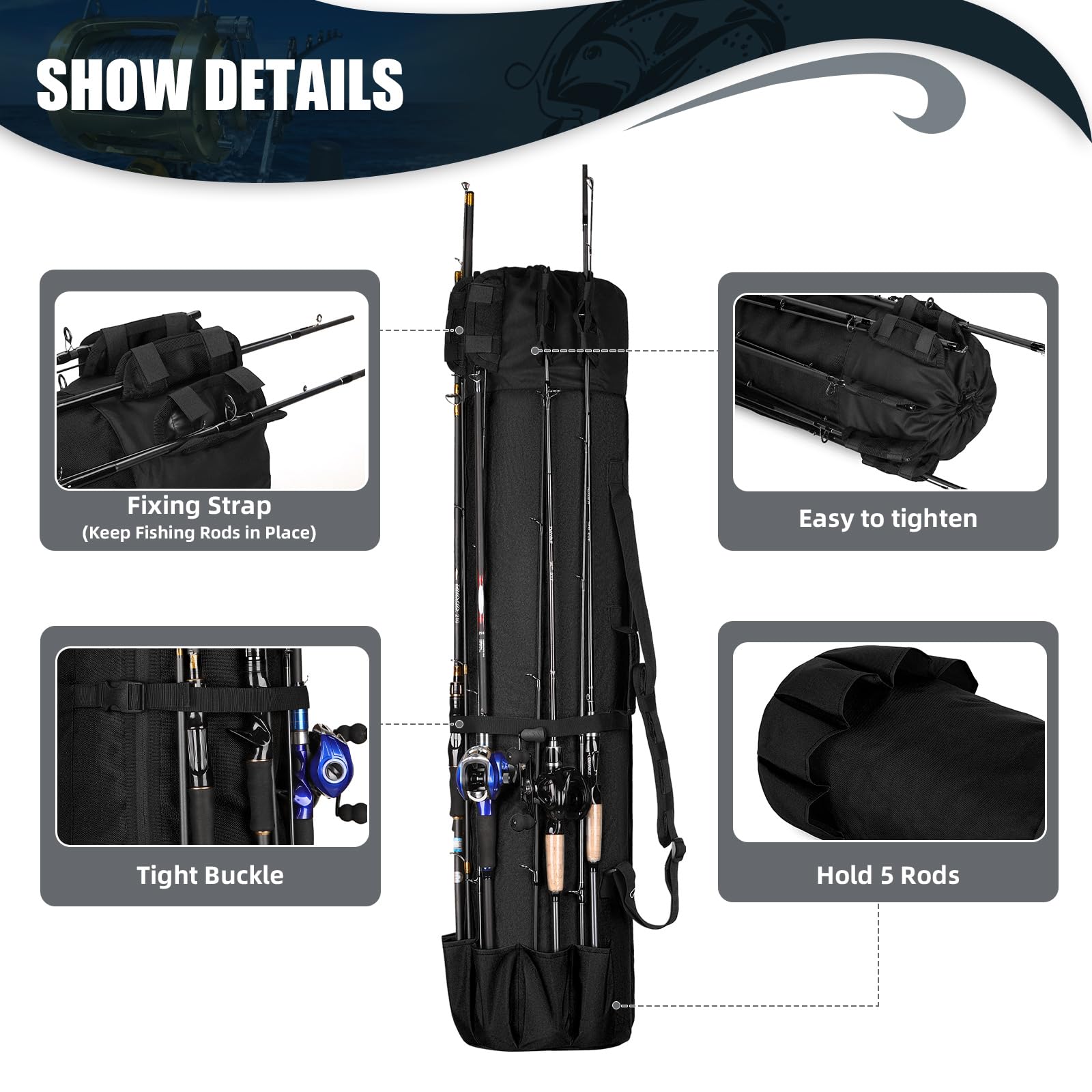 Wowelife Fishing Rod Carrier Bag night-use design for early morning expeditions