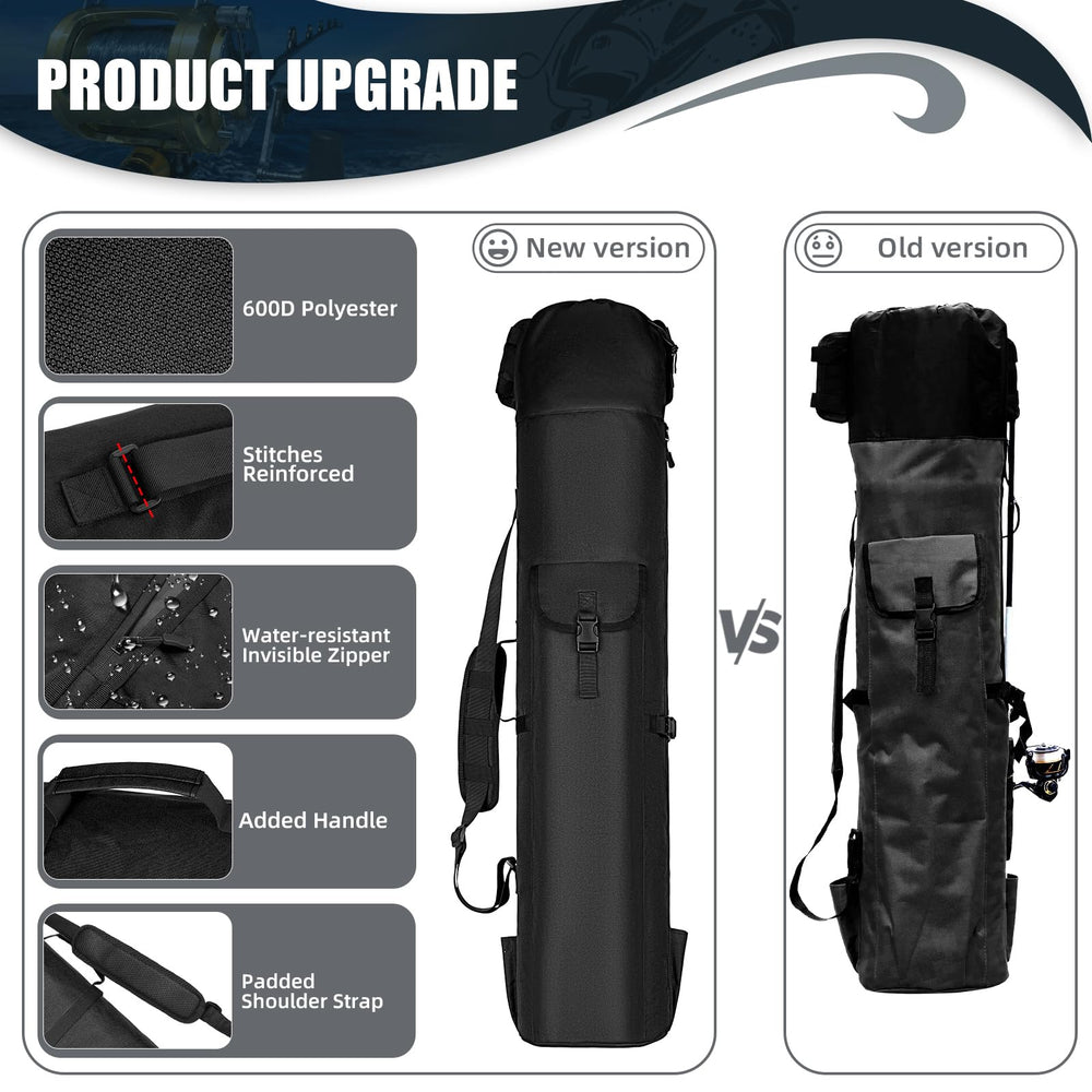 Wowelife Fishing Rod Carrier Bag open compartments highlighting interior storage space