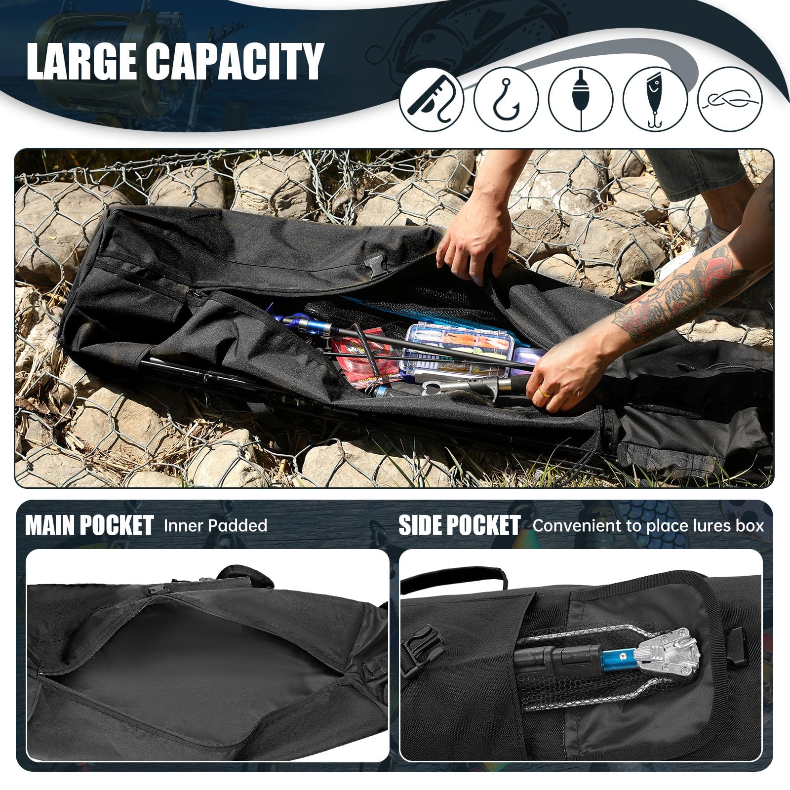 Wowelife Fishing Rod Carrier Bag adjustable shoulder strap emphasizes comfort on trips