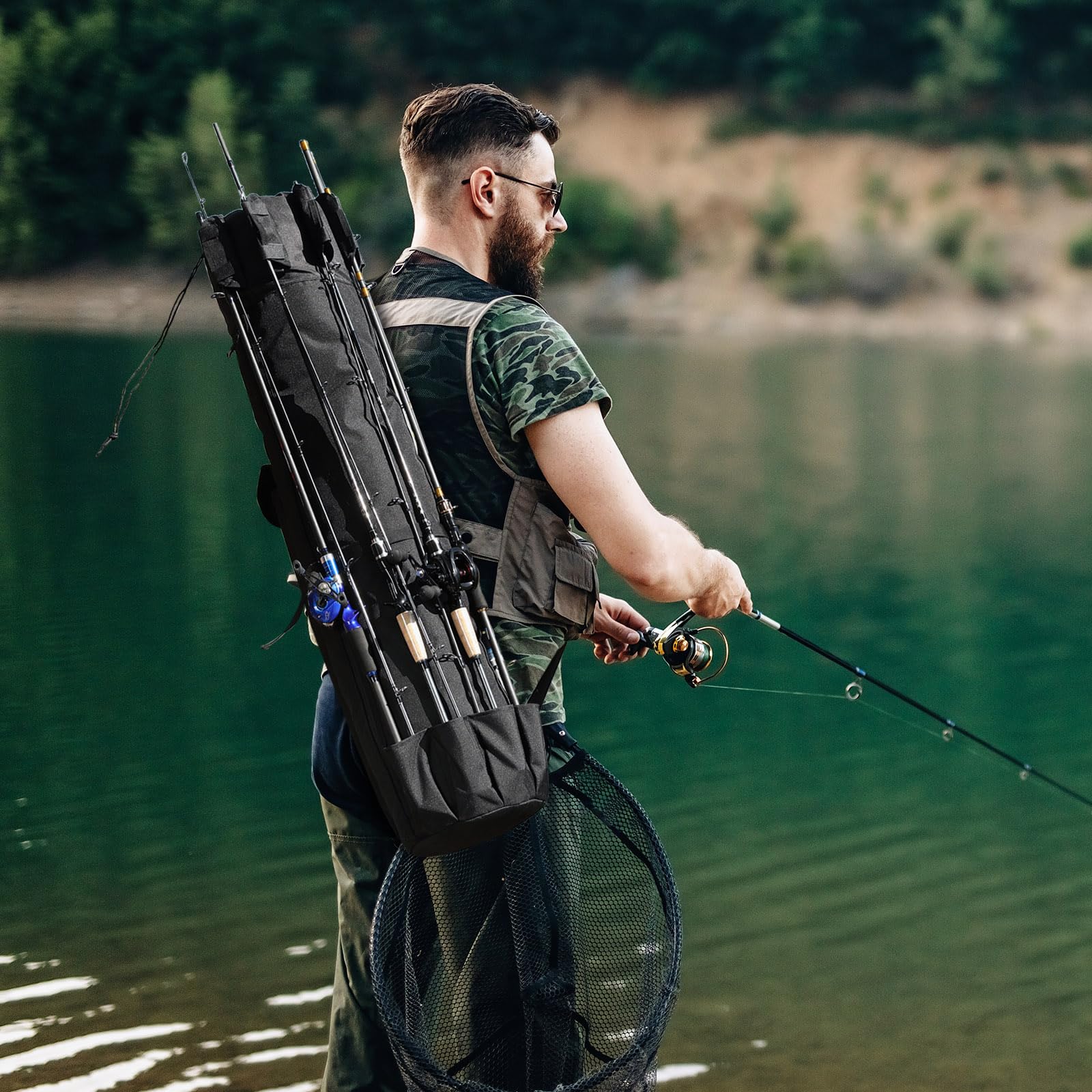 Wowelife Fishing Rod Carrier Bag waterproof zipper protecting gear during travel