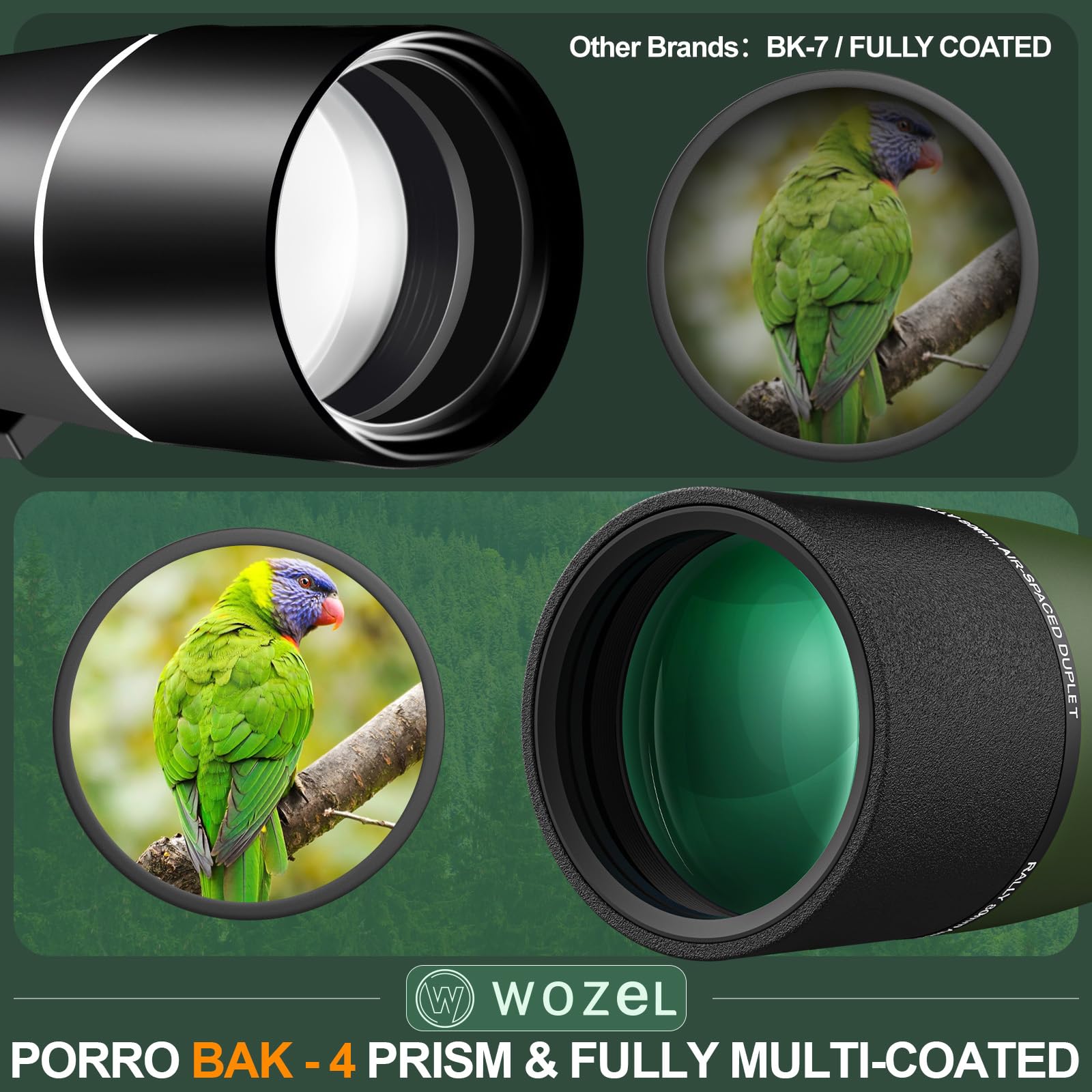 WOZEL spotting scope with BAK4 prism delivers high-clarity color and contrast.