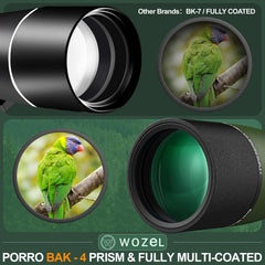 WOZEL spotting scope with BAK4 prism delivers high-clarity color and contrast.