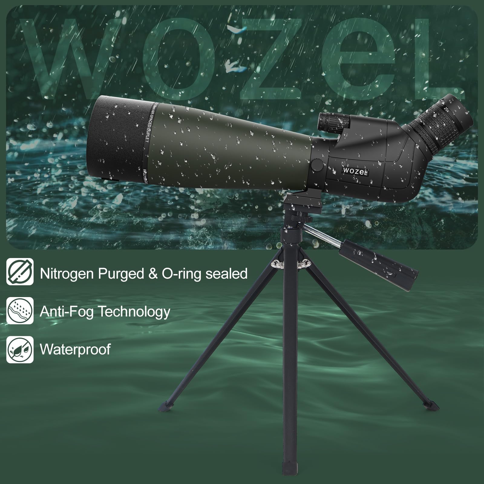 WOZEL waterproof and fog-proof body withstands rugged outdoor observing.