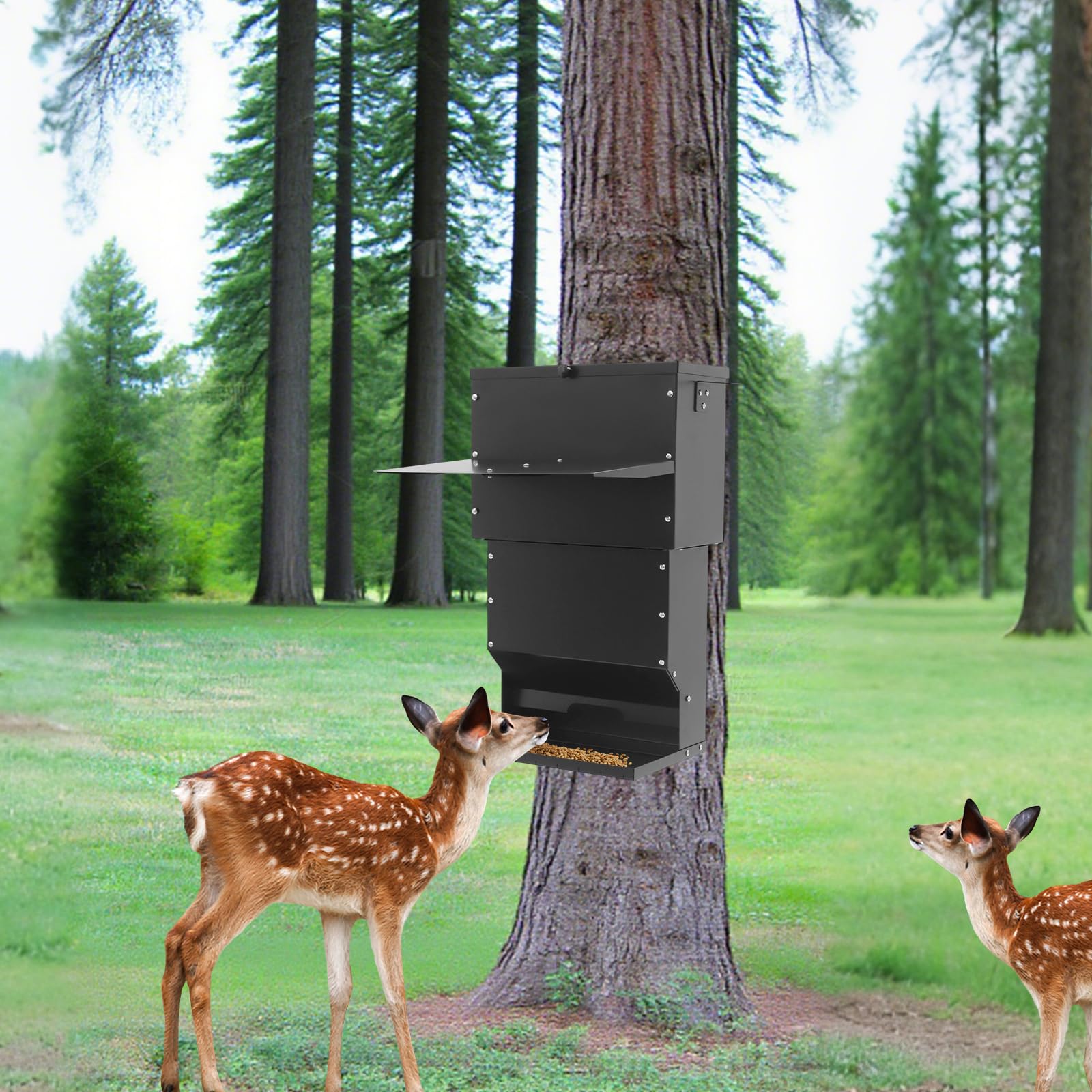WPORDE deer feeder with weatherproof finish resisting outdoor rust.