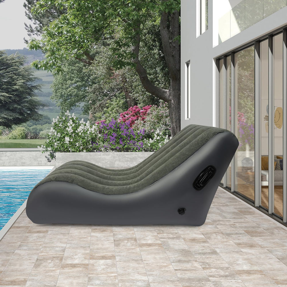 WPORDE inflatable chair with flocked surface, gray color, cozy lounging at home.