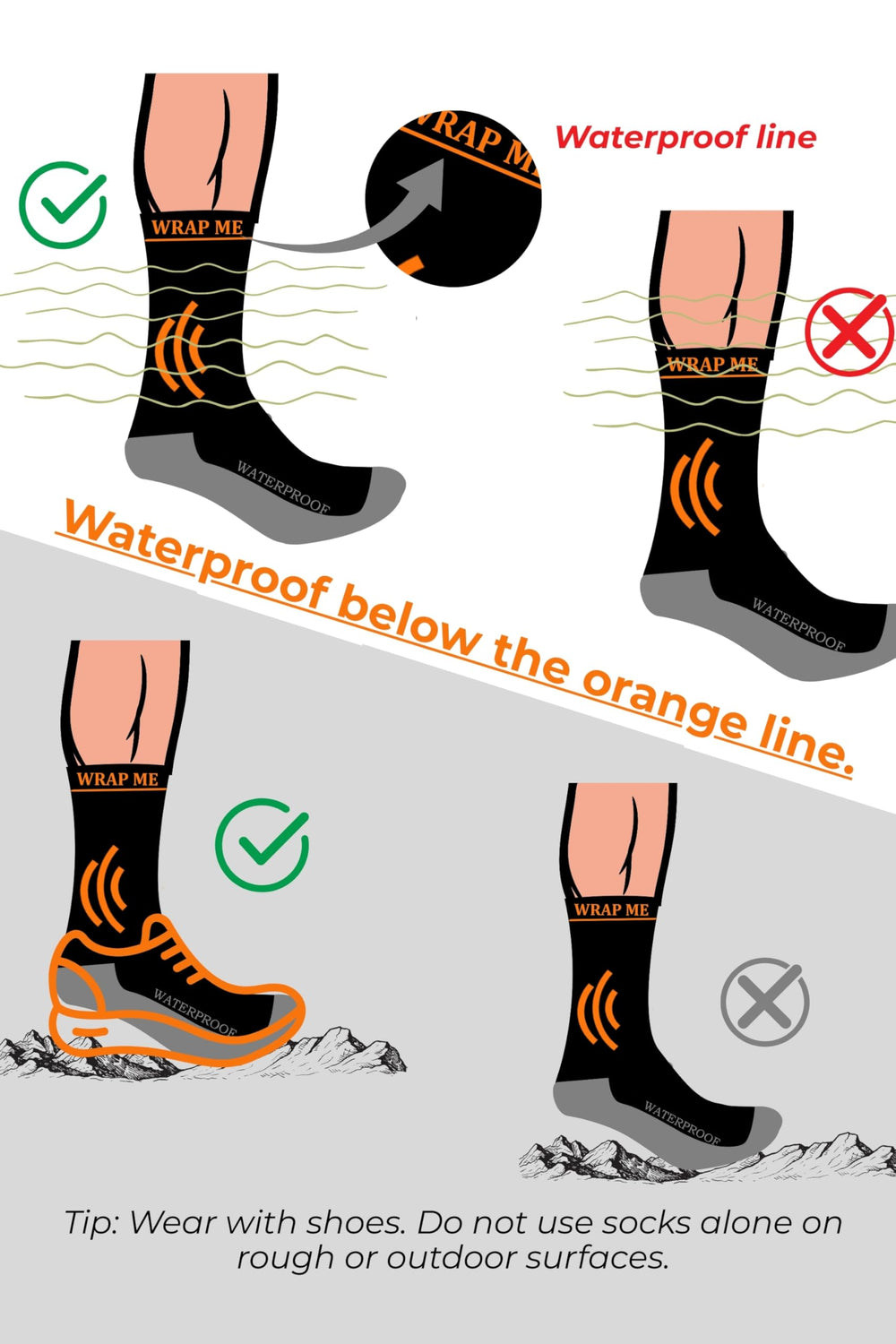 WRAP ME socks in washing action, quick-drying after damp trips