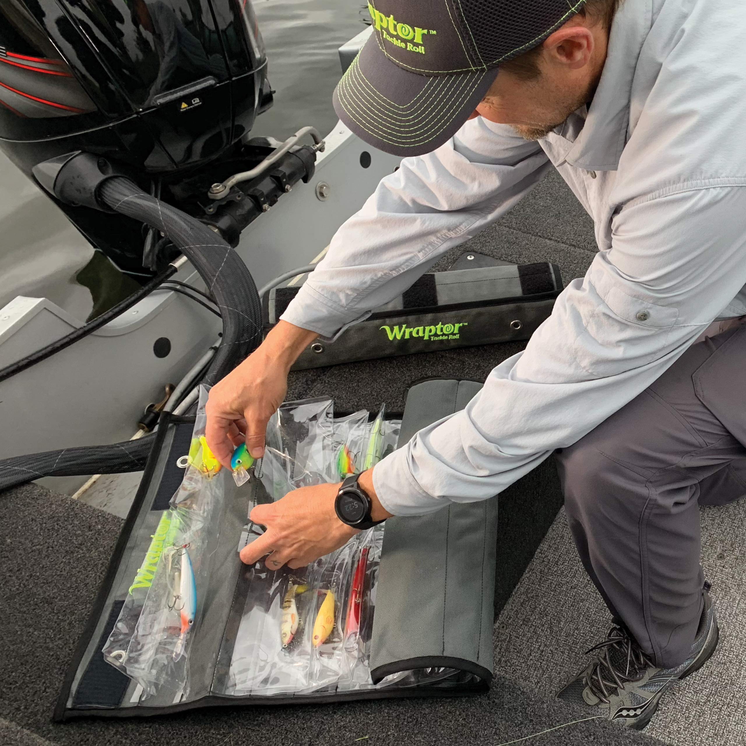 Wraptor tackle roll protects lures in separate pockets, reducing tangles.