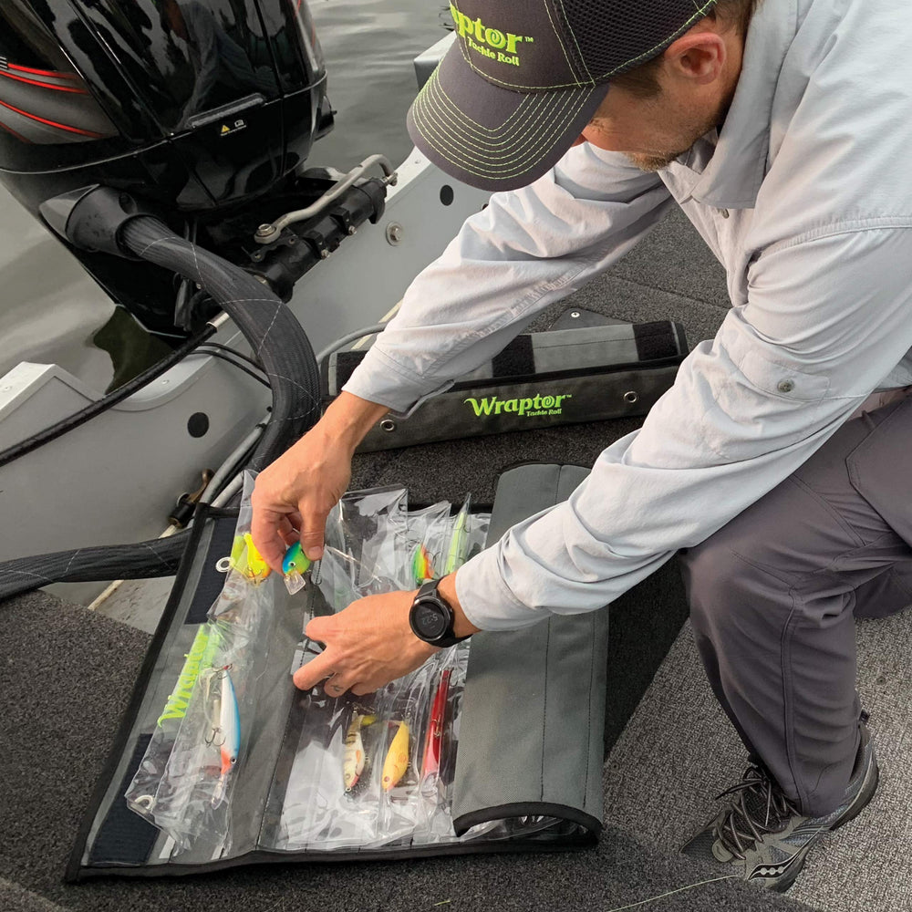 Wraptor tackle roll protects lures in separate pockets, reducing tangles.