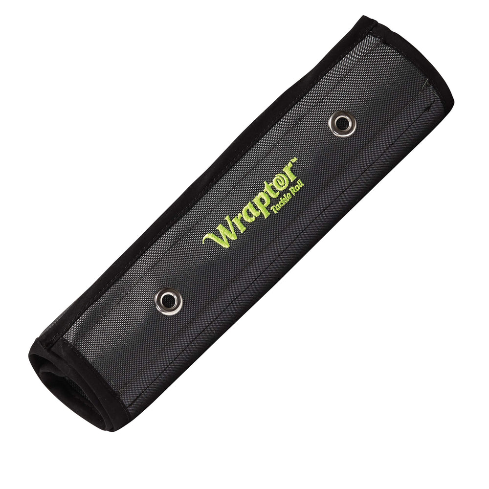 Wraptor Tackle Roll rolled dimensions show portable storage on the go.