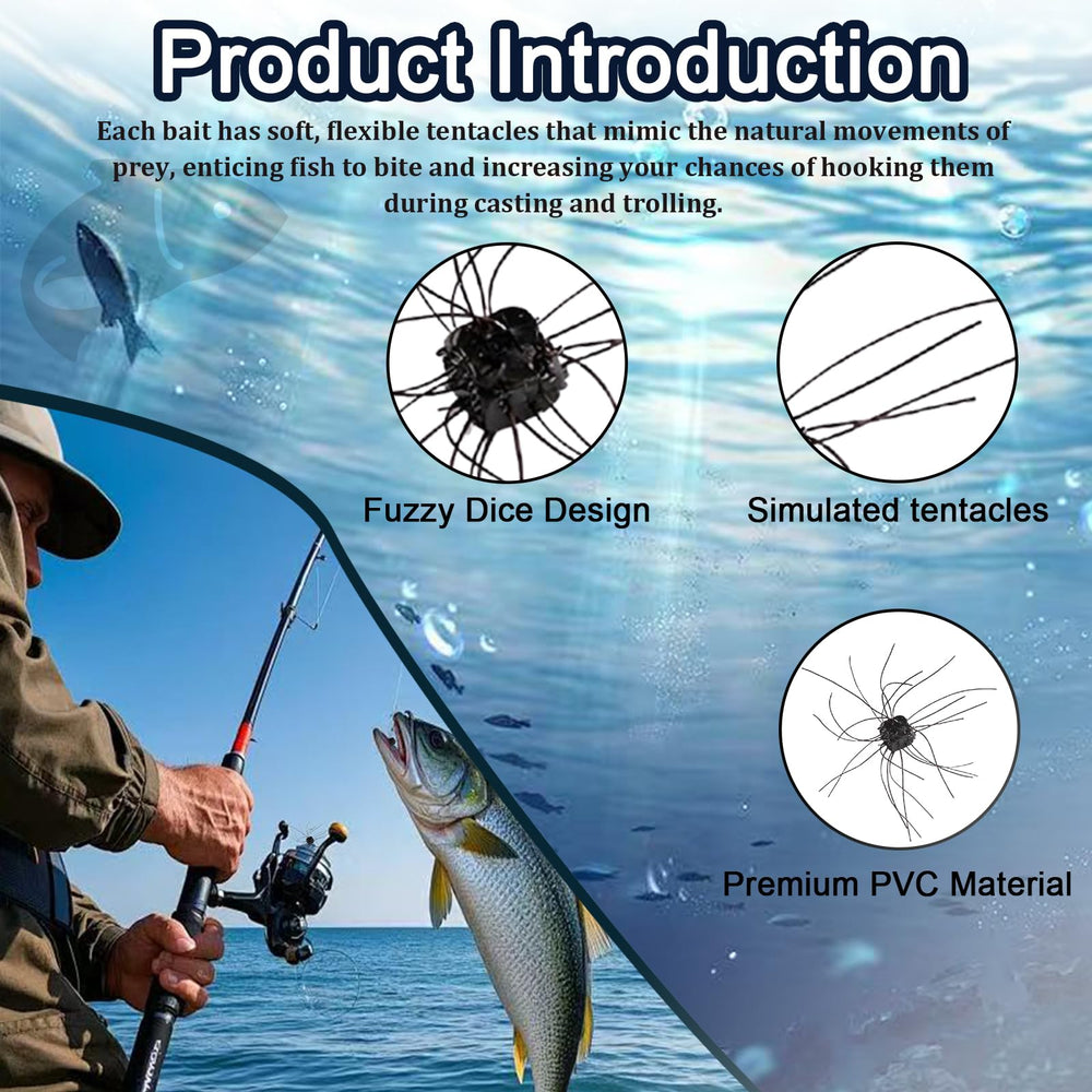 Dice-shaped soft bait with water disturbance and tentacles visible