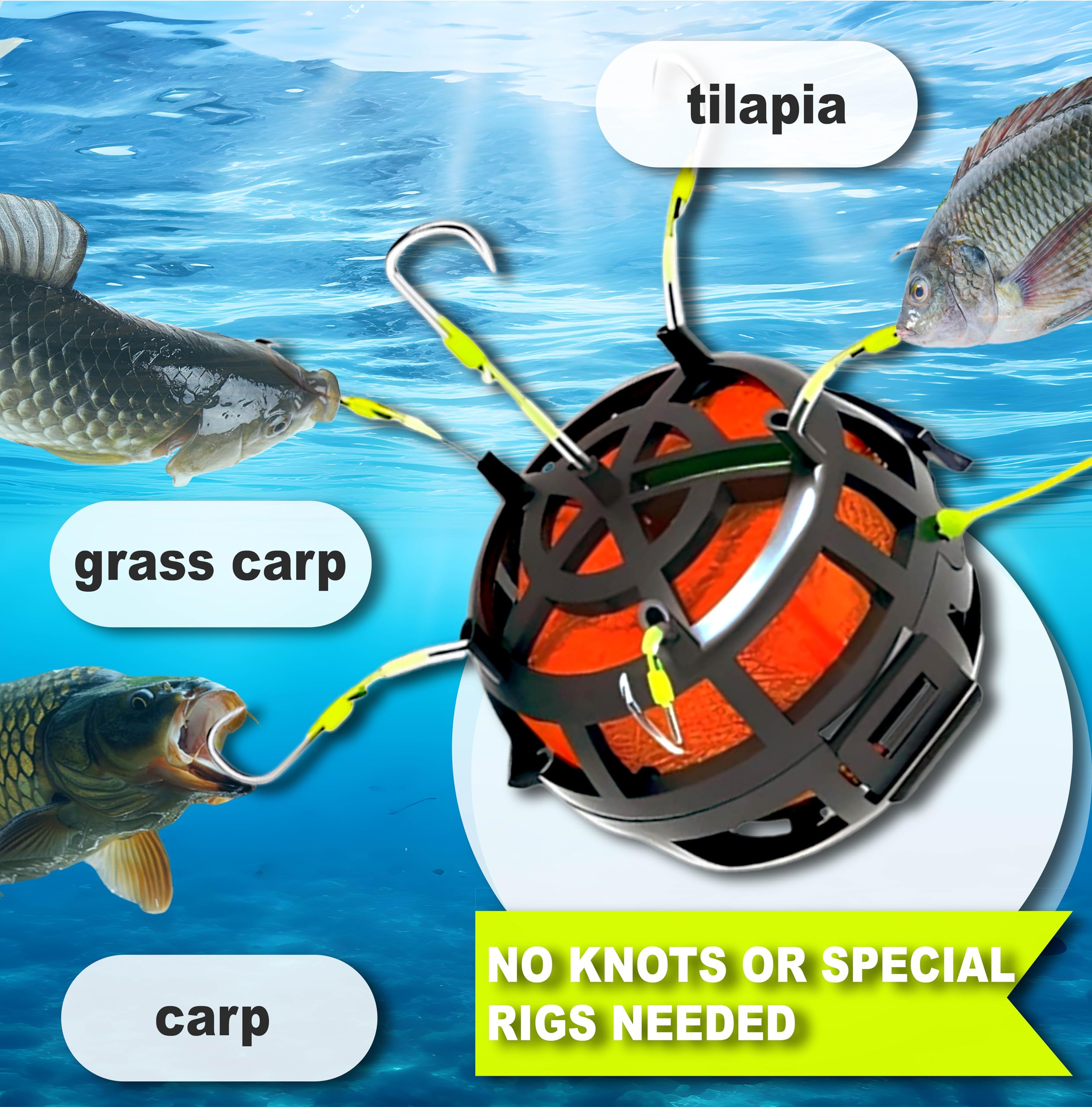 Universal bait compatibility with blocks, pellets, powder