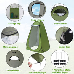 WTMORE pop-up tent features three zipper windows for airflow and visibility.