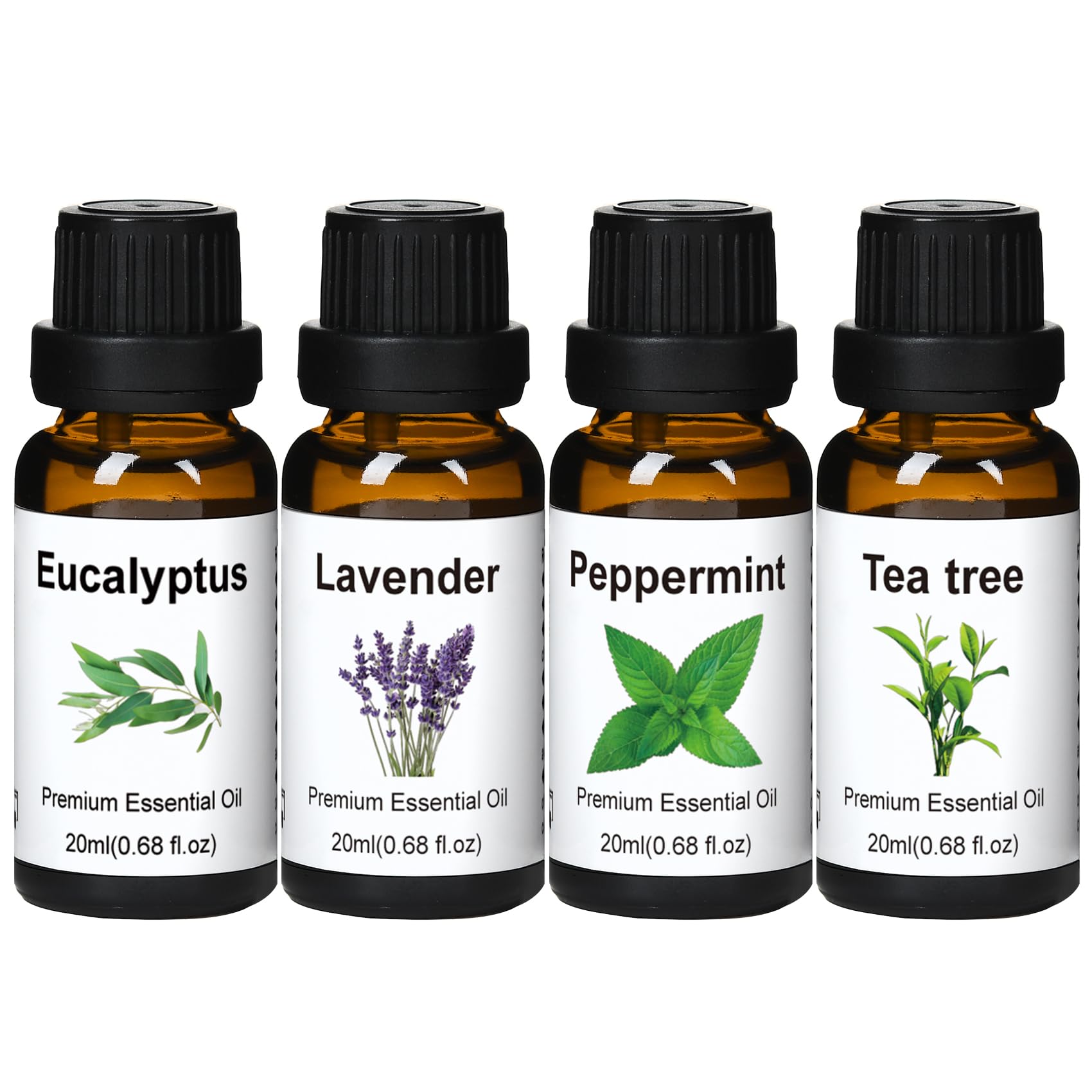Wtrcsv essential oil set in amber bottles for aromatherapy and diffuser use.