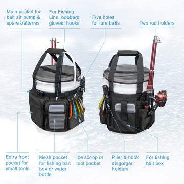 Ice fishing tackle bag with rod and plier holders by WTVIDAS