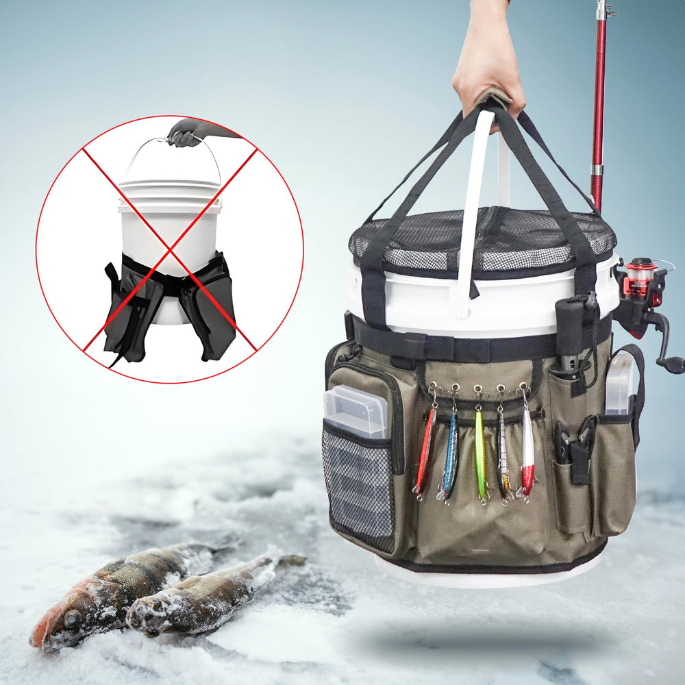 Adjustable fit with buckle closure for secure bucket attachment