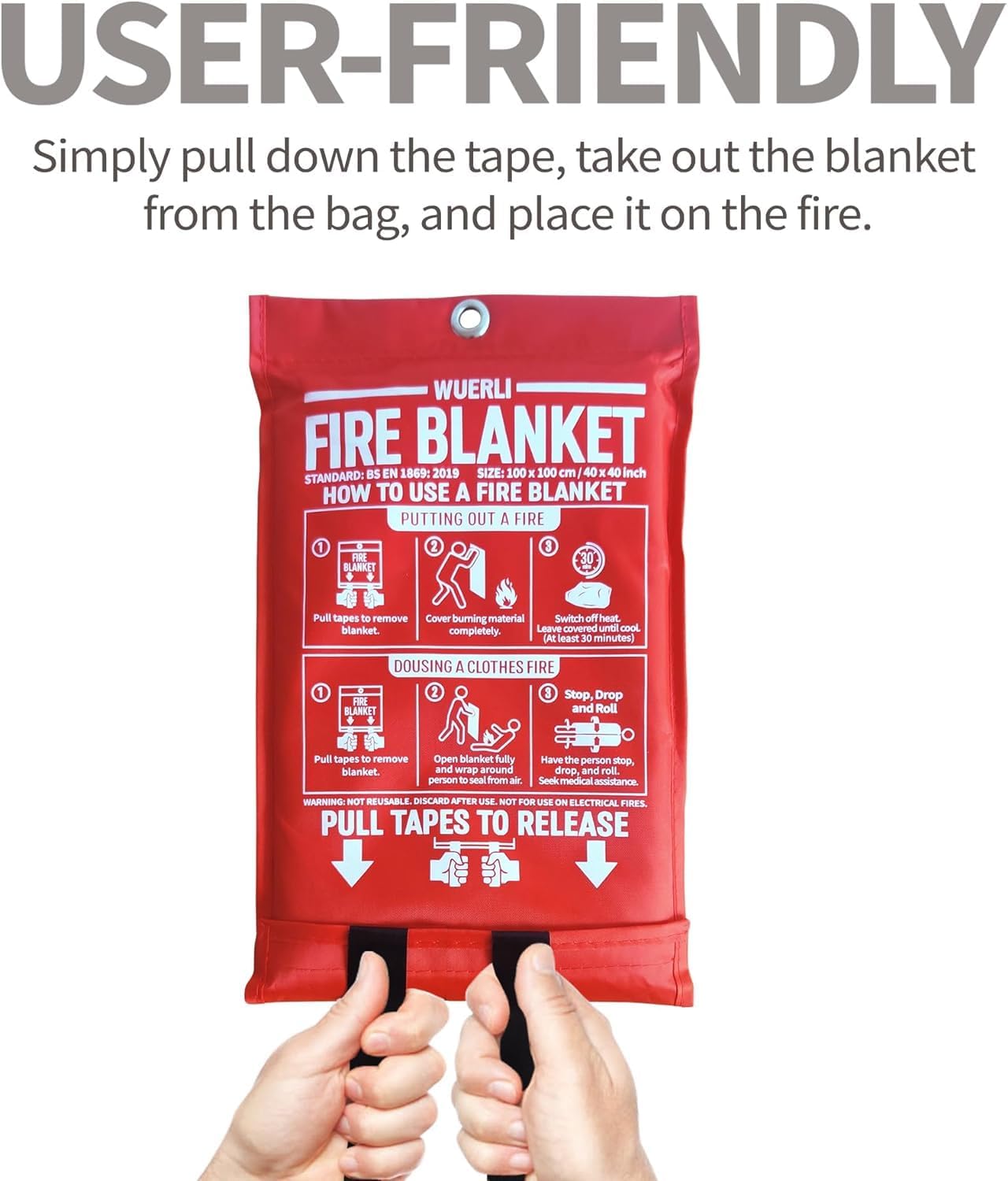 WUERLI fire blanket stored in a compact pouch for easy transport.