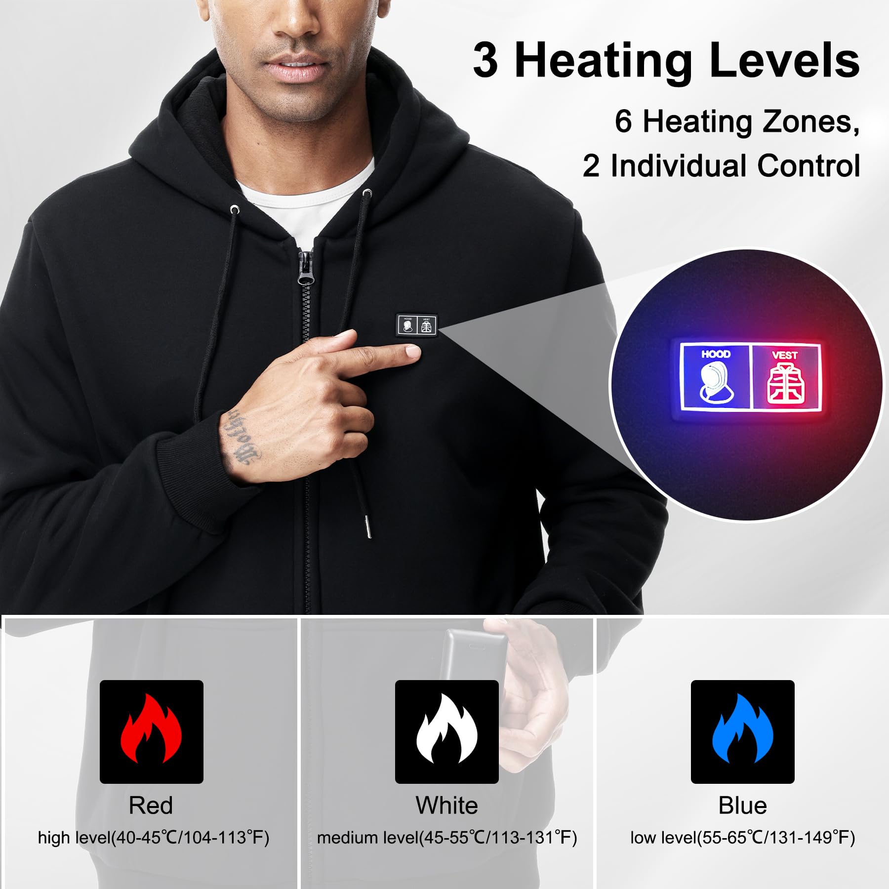 WUEAOA Heated Hoodie battery pack with USB ports for charging