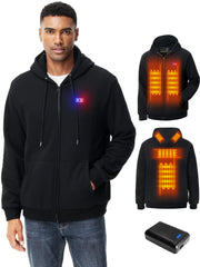 WUEAOA Heated Hoodie front view shows full-zip warmth for cold days