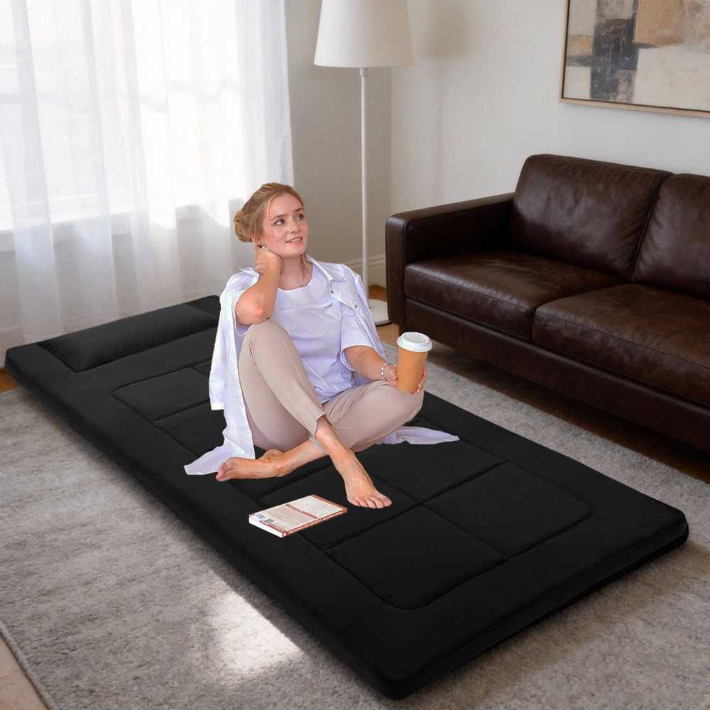 WUENLux floor mattress spread to full 80x36 inches for roomy sleep.